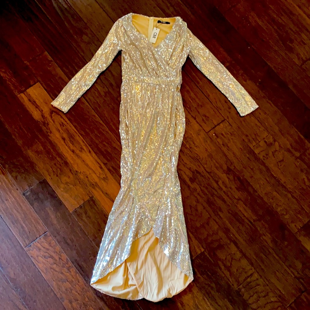 Sequined Mermaid Shaped Rose Gold Evening Gown